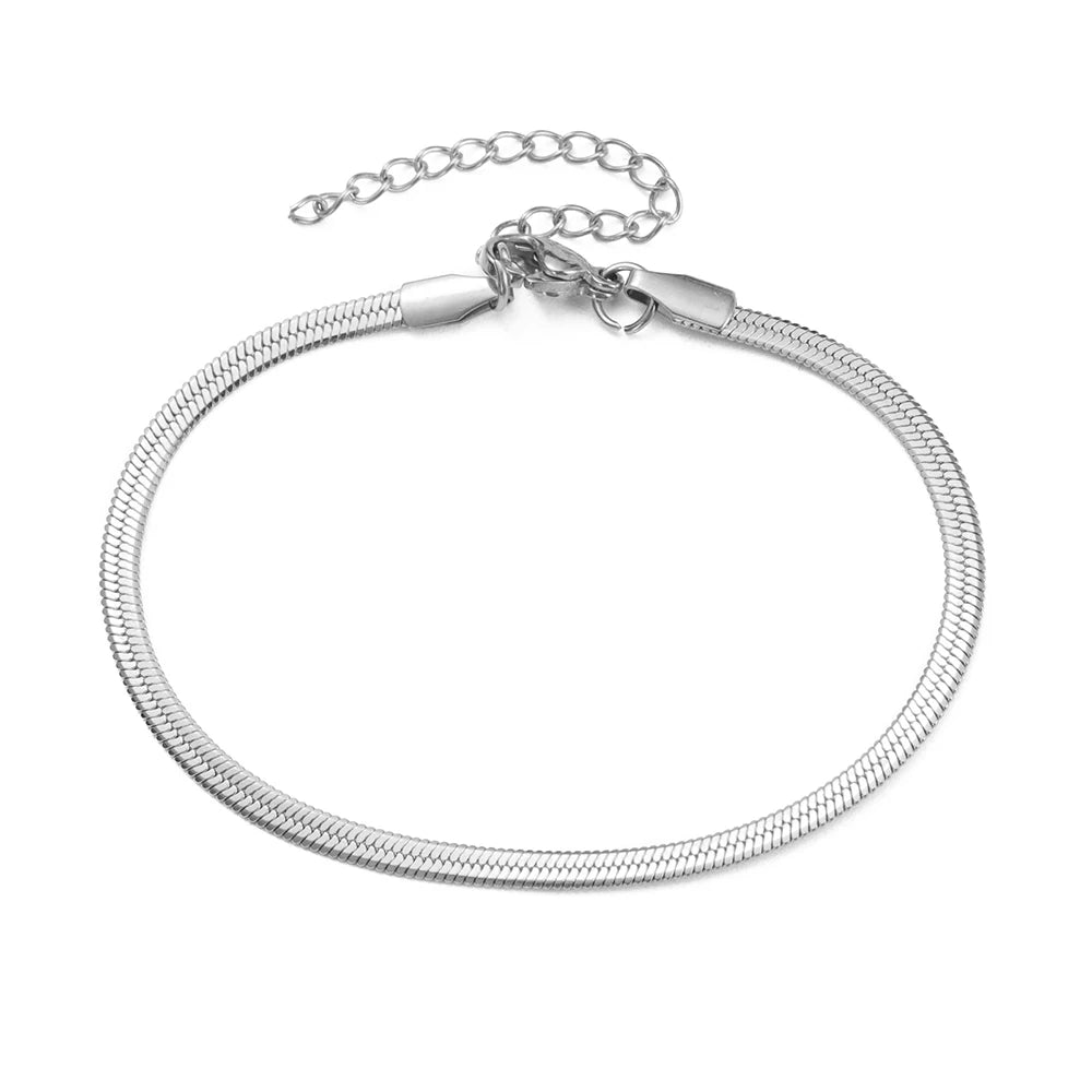 Teamer Snake Chain Anklet 3MM Stainless Steel Adjustable Chain Anklet Gifts for Women Girls Beach Jewelry Accessories Wholesale