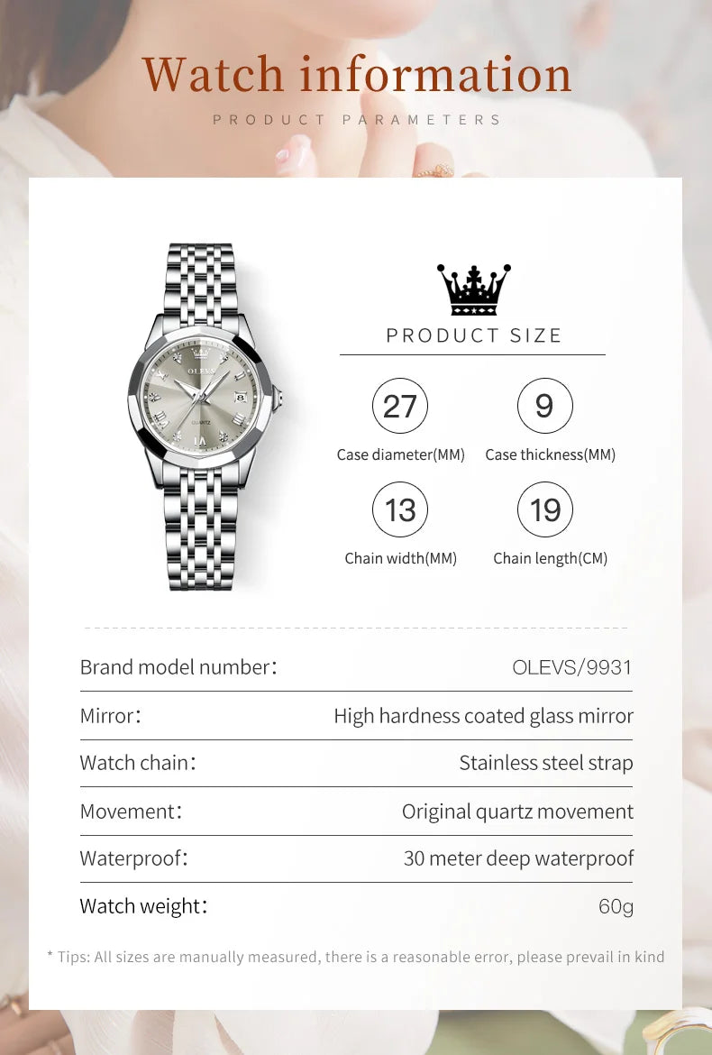 OLEVS Elegant Fashion Women's Watch - Luxury Waterproof Luminous Date