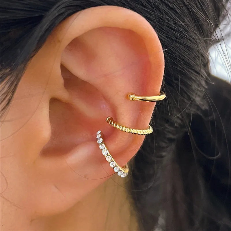 KOTiK 2024 New Gold Silver Color Leaves Clip Earrings for Women Fashion Ear Cuff Non-Piercing Earrings Set Trend Jewelry Gift