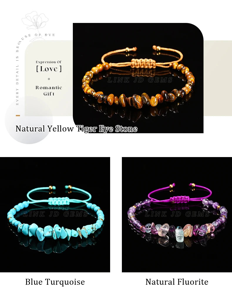 Change Better Natural Stone Amethyst Gravel Chip Bead Adjustable Braided Bracelet Women Men Small Round Bead Strand Healing Gift