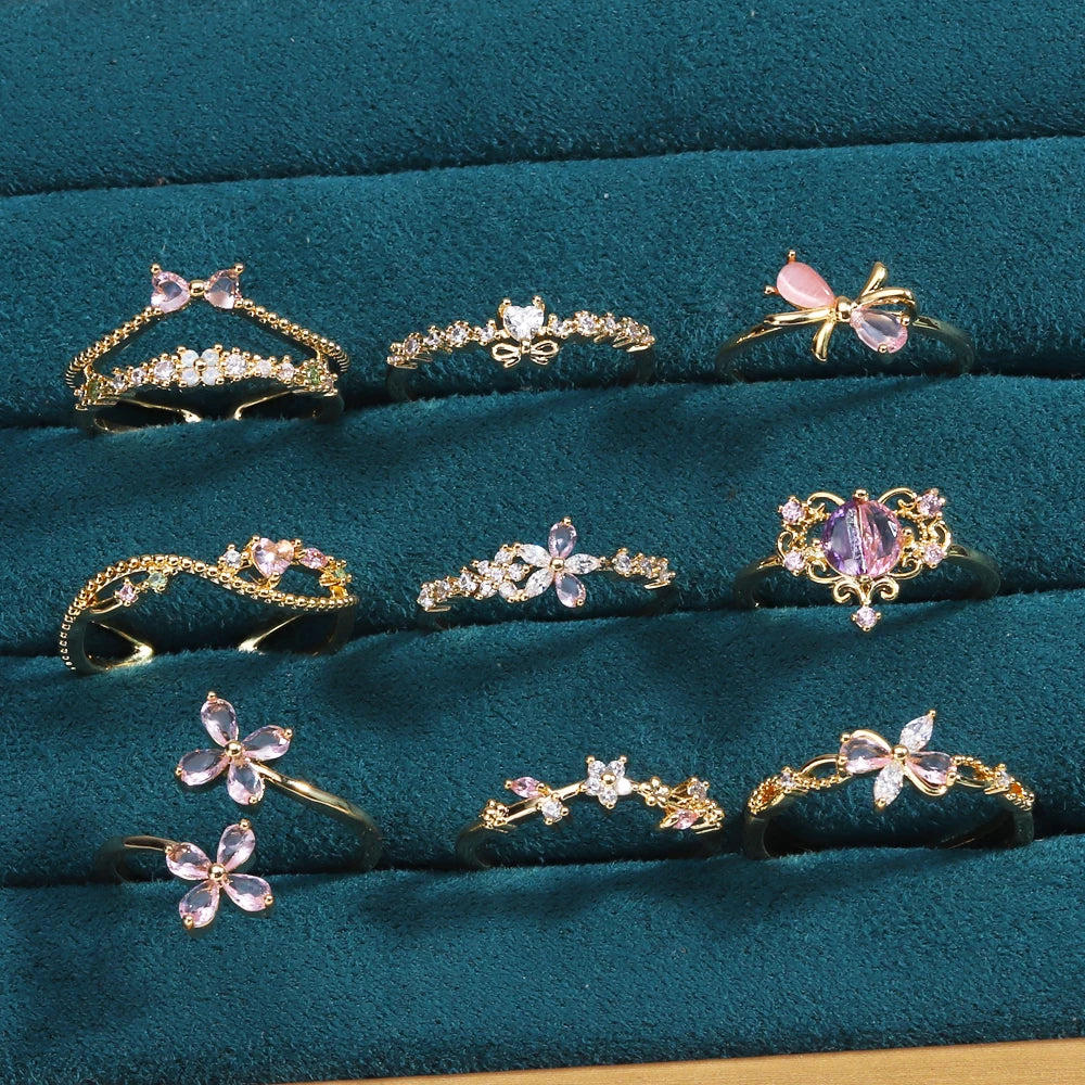 Fashion Moon Heart Flower Butterfly Rings For Women Sweet Girls Exquisite Shiny Rhinestone Crystal Open Ring 2025 Romantic Jewel