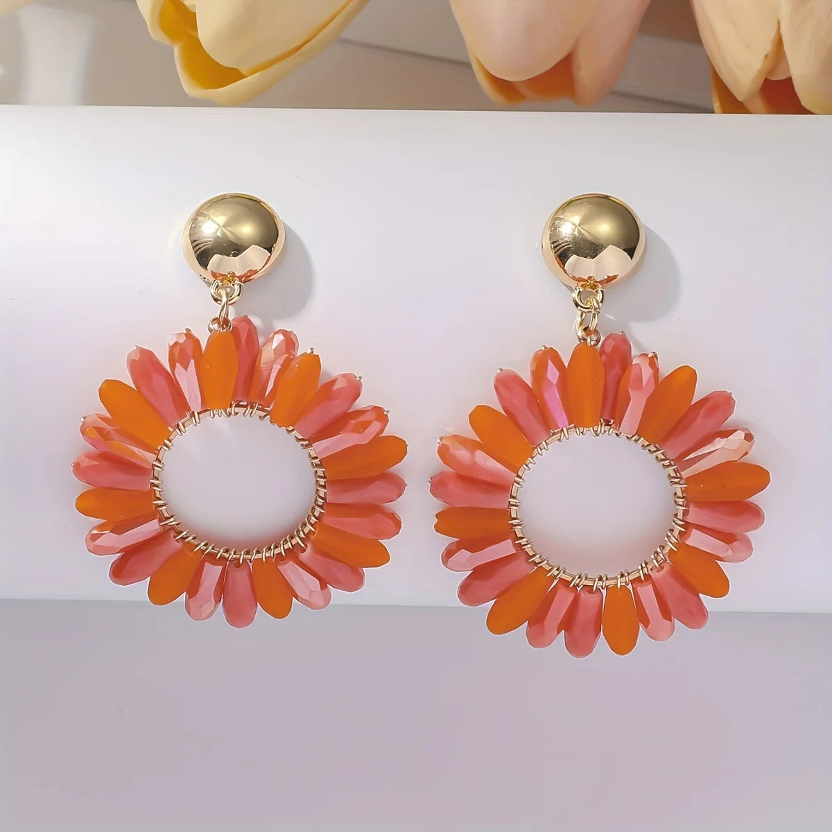 1 Pair of Bohemian Dangle Earrings Hollow Flower Design Set with Rhinestones Multicolor, with Everyday Outfit Party Accessories