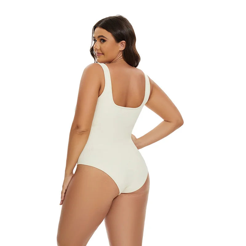 GUUDIA Ribbed Tummy Jumpsuit - Daily Shaper Bodysuit Open Crotch