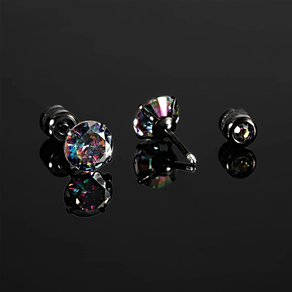 Glamorous Stainless Steel & Zircon Stud Earrings for Men – Hypoallergenic 5-Pairs Set, Durable & Versatile