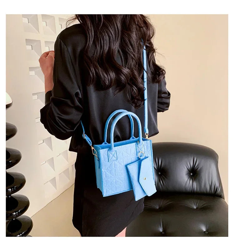 Korean Version Minimalist Embossed Felt Lightweight Handbag 2025 New Single Shoulder Diagonal Span Two-Piece Bag For Women