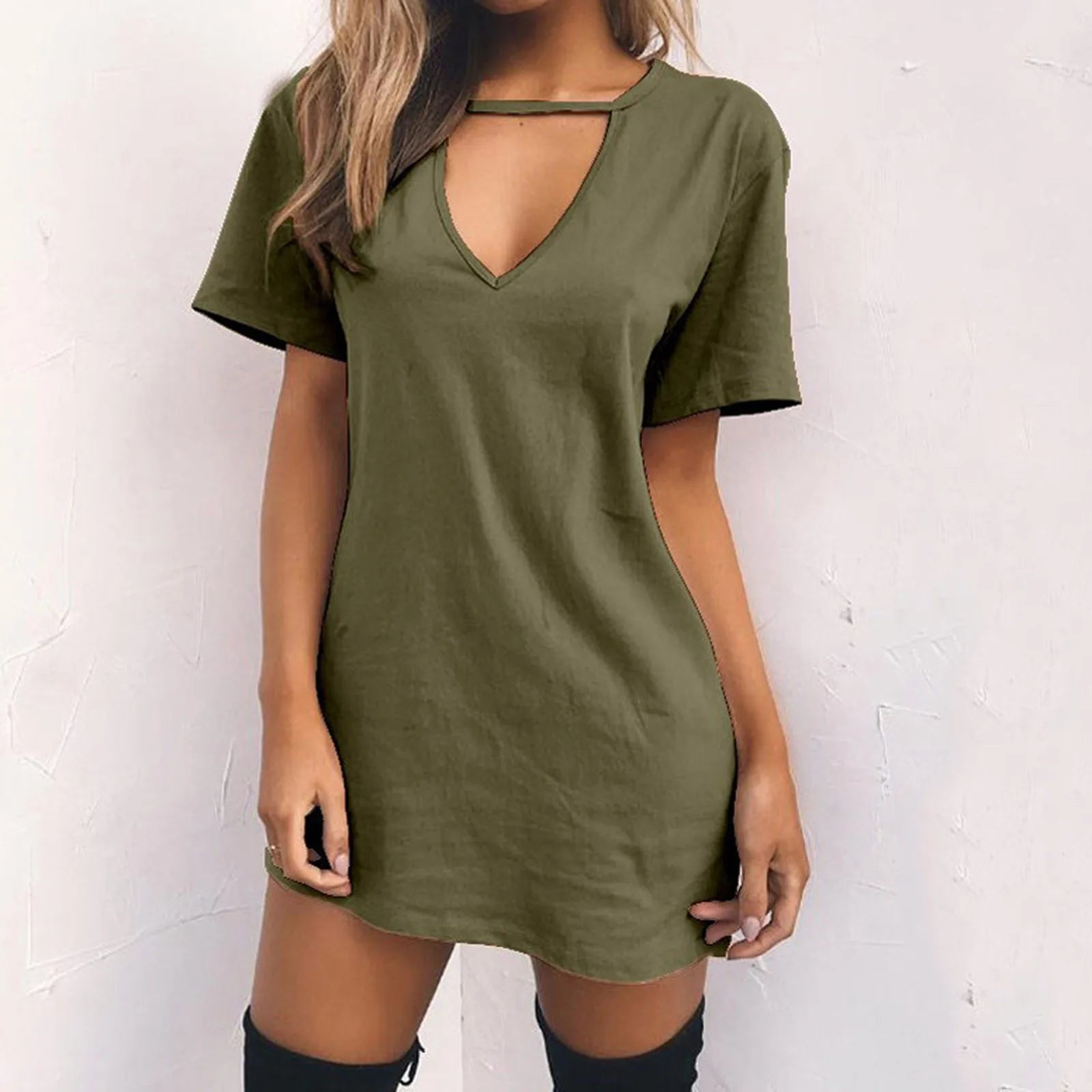 Sexy Elegant Dress Wrap Deep V Neck Cut Out Loose Dress Women Solid Color Short Sleeve Mini Dress Club Party Vestidos
