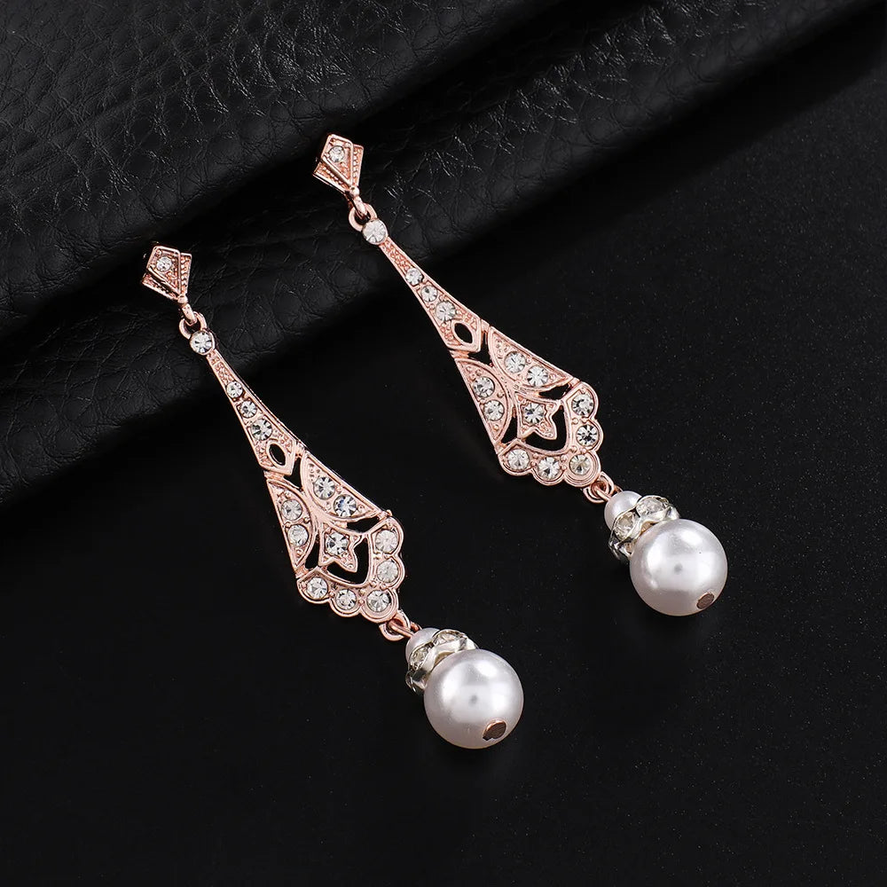 1920s Flapper Earrings 20s Art Deco Great Gatsby Earring Drop Rhinestone Jewelry Accessories Vintage Party Dangle Pearl Earrings