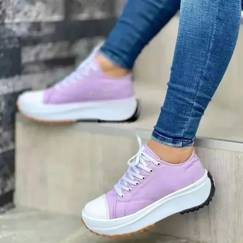 Classic white canvas sneakers women's casual shoes thick sole lace-up tennis shoes high quality fashion sports shoes 35-43