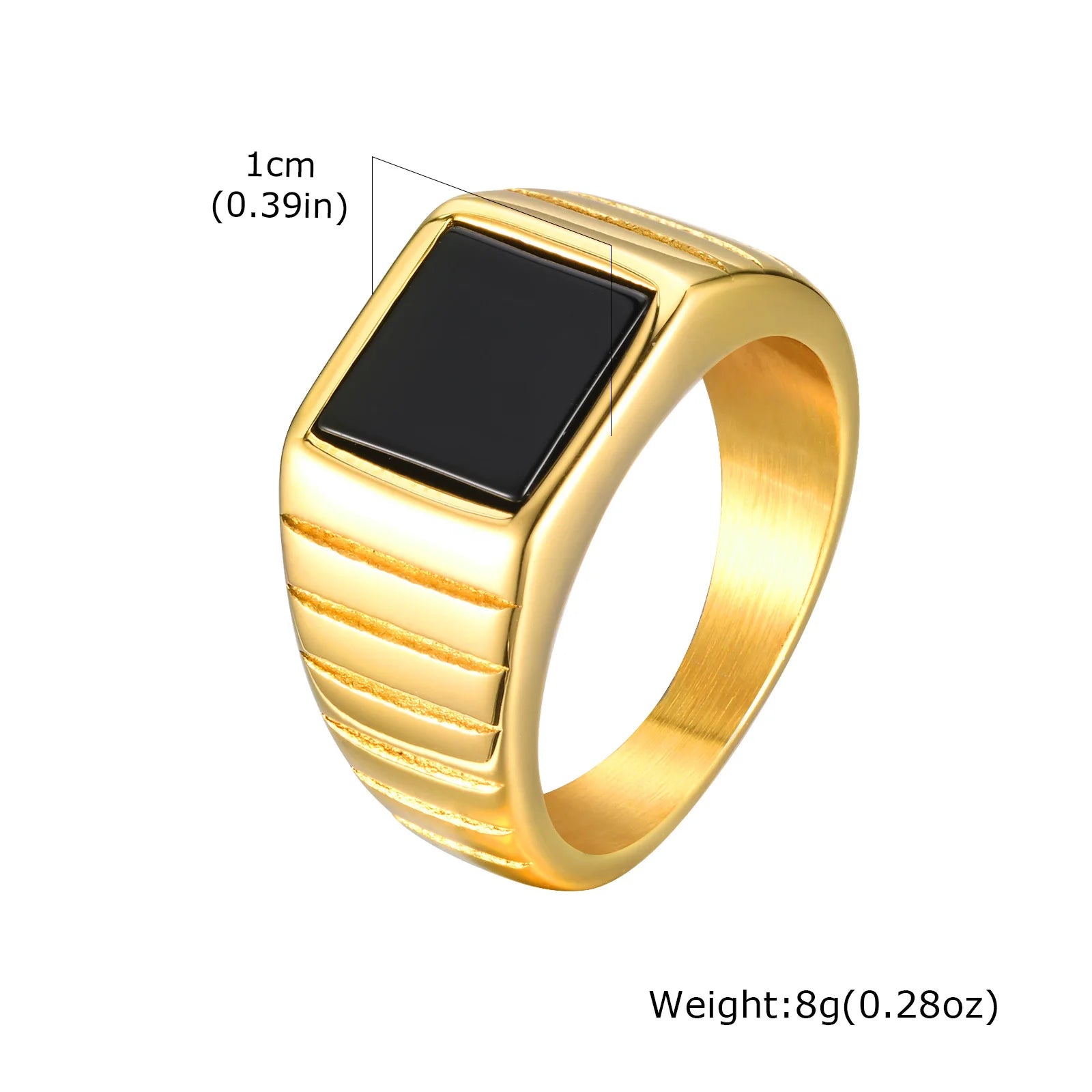 Black Stone Ring for Men,Gold Color Stainless Steel Square Ring Thumb Ring Signet Ring Wedding Ring,Classic Trendy Jewelry Gift