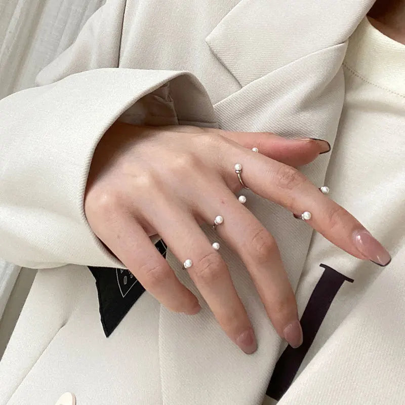 VENTFILLE 925 Sterling Silver Open Pearl Smile Stackable Finger Ring Simple Fashion Cute Adjustable For Female Jewelry Wholesale