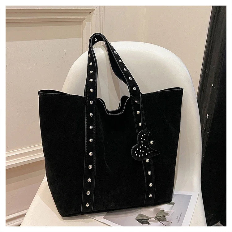 Fashion Suede Sewing Thread Shoulder Bags 2025 New Retro Versatile Commute Simplicity Solid Color Single Women's Handbag