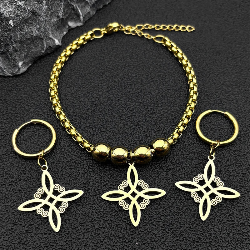 Stainless Steel Jewelry Set Witchcraft Witch Celtic Irish Knot Pendant Necklace Fashion Earring Bracelet Ring nudo de bruja