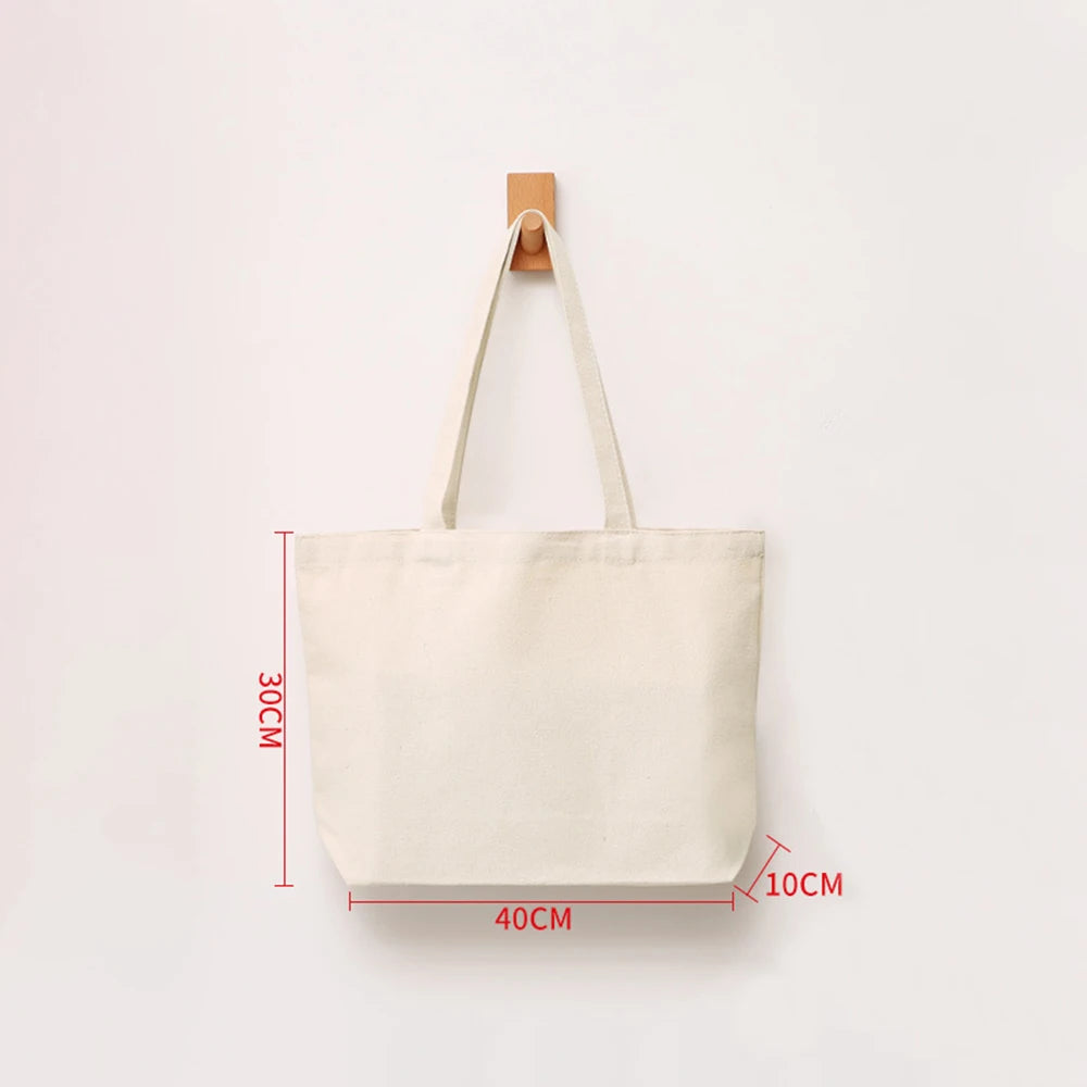 Women Handbags Creamy White Plain Folding Canvas Shoulder Tote Bags Reusable Cotton Grocery High Capacity Shopping Bag Handbags