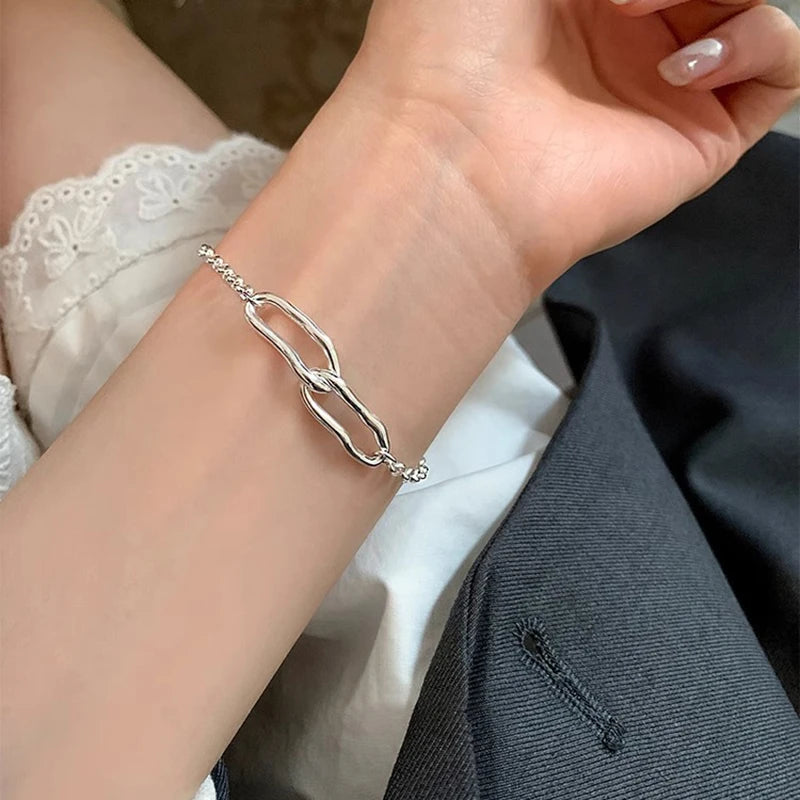 925 Sterling Silver Bracelet Bangle Vintage Open Lock Geometric Punk For Woman Girl Fashion Jewelry Gift Dropship Wholesale