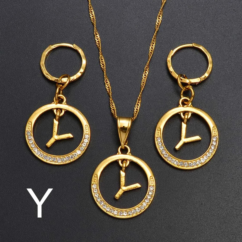 Anniyo A-Z Alphabet set Pendant Necklace and Earring set,Guam, Hawaii,African Initial Jewelry English Letters  #260306
