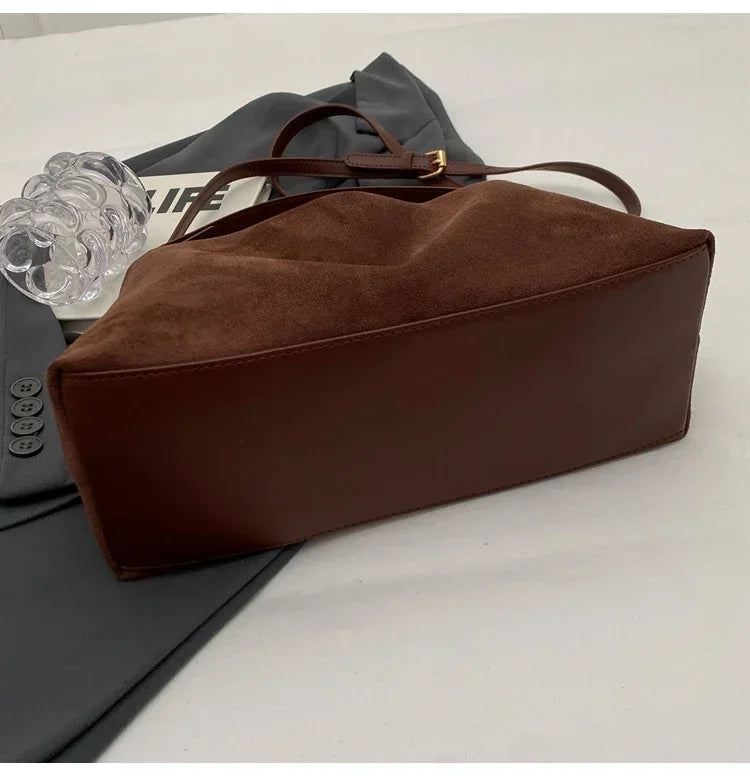 New Solid Color PU Zipper Women's Bag Suede Large Capacity Women's Shoulder Bag Fashion Versatile Casual Dual Purpose Handbag