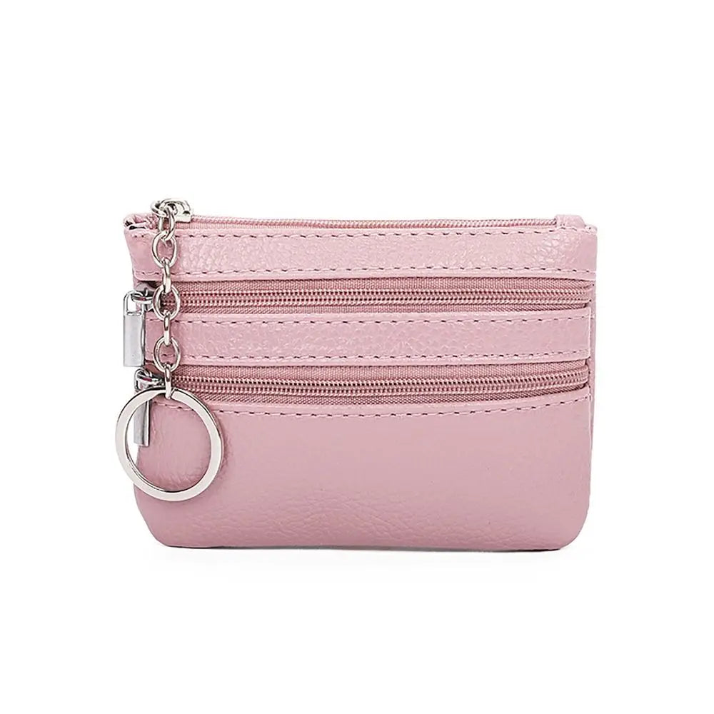 PU Leather Key Ring Waterproof Pocket Purse Money Coin Purse Zipper Wear-resistant Credit Card Holder