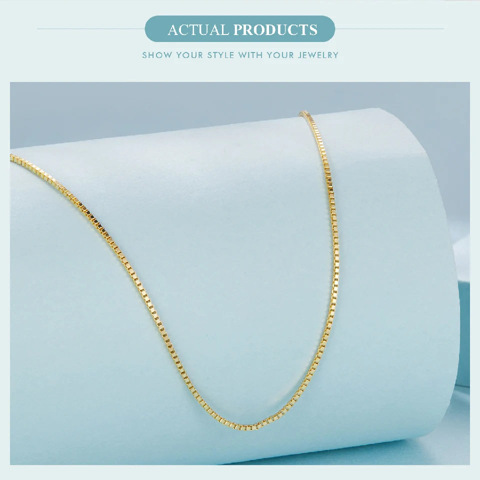 BAMOER Solid Gold Over 925 Sterling Silver Chain Necklace for Women Girls, 0.8mm Box Chain Super Thin & Strong Necklace Chain
