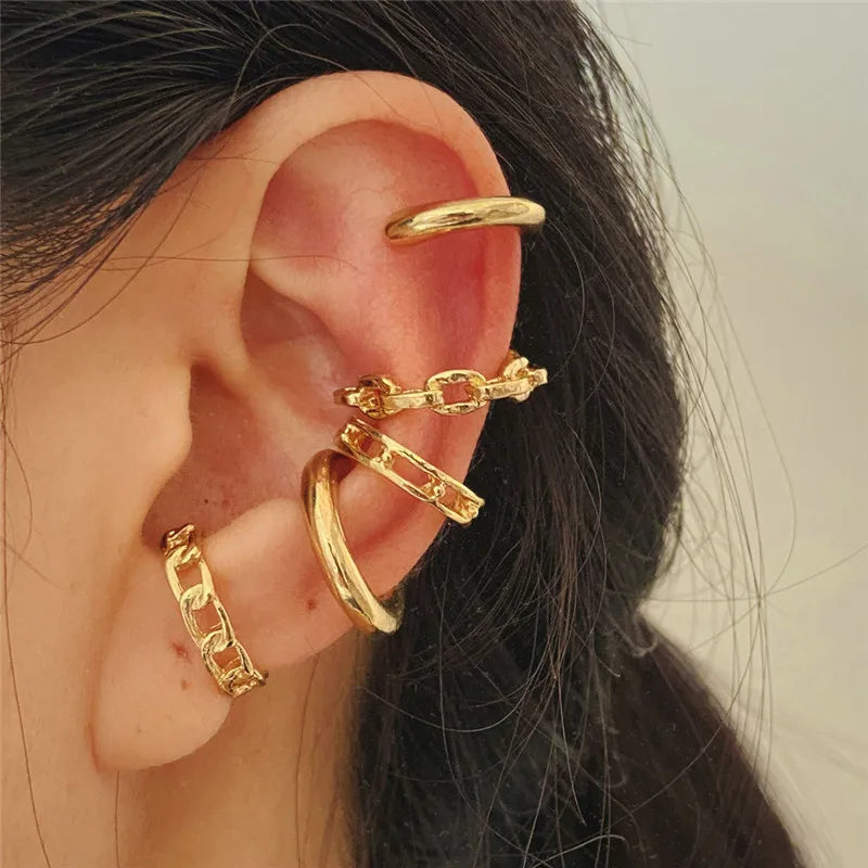 KOTiK 2024 New Gold Silver Color Leaves Clip Earrings for Women Fashion Ear Cuff Non-Piercing Earrings Set Trend Jewelry Gift