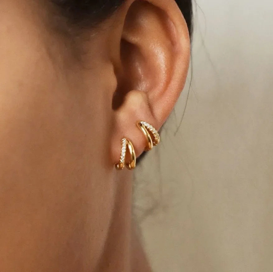 3Pairs Set Fashion Stainless Steel Crystal Oval Huggie Hoop Earrings for Women 18K Gold Plated Dangle Hoop Earring Punk Jewelry