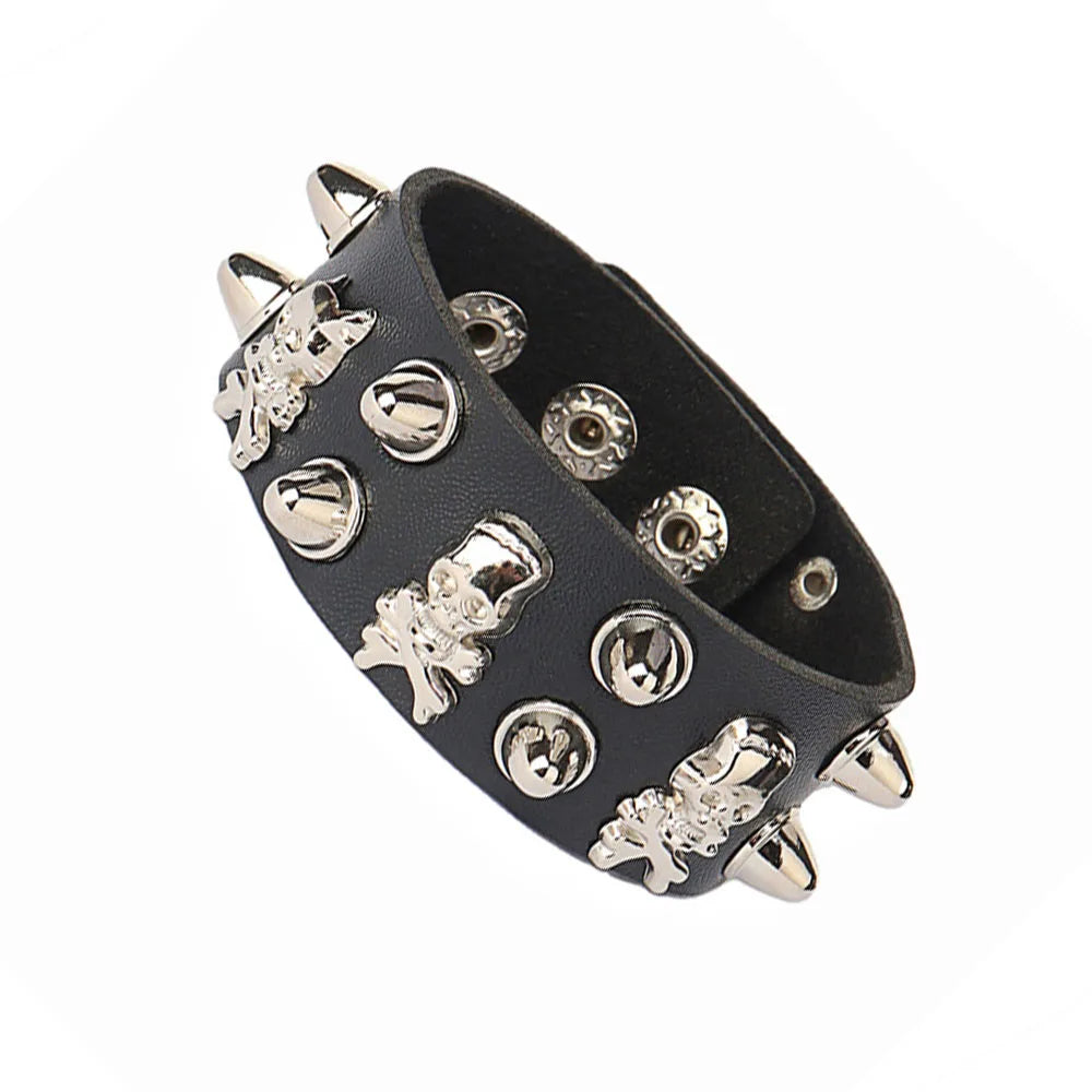 2024 Punk Dark PU Bracelet For Women Men Hip Hop Rock Chain Multi Layered Bracelet Trend Retro Gothic Jewelry Dancer Accessories