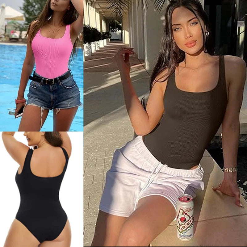 GUUDIA Ribbed Tummy Jumpsuit - Daily Shaper Bodysuit Open Crotch