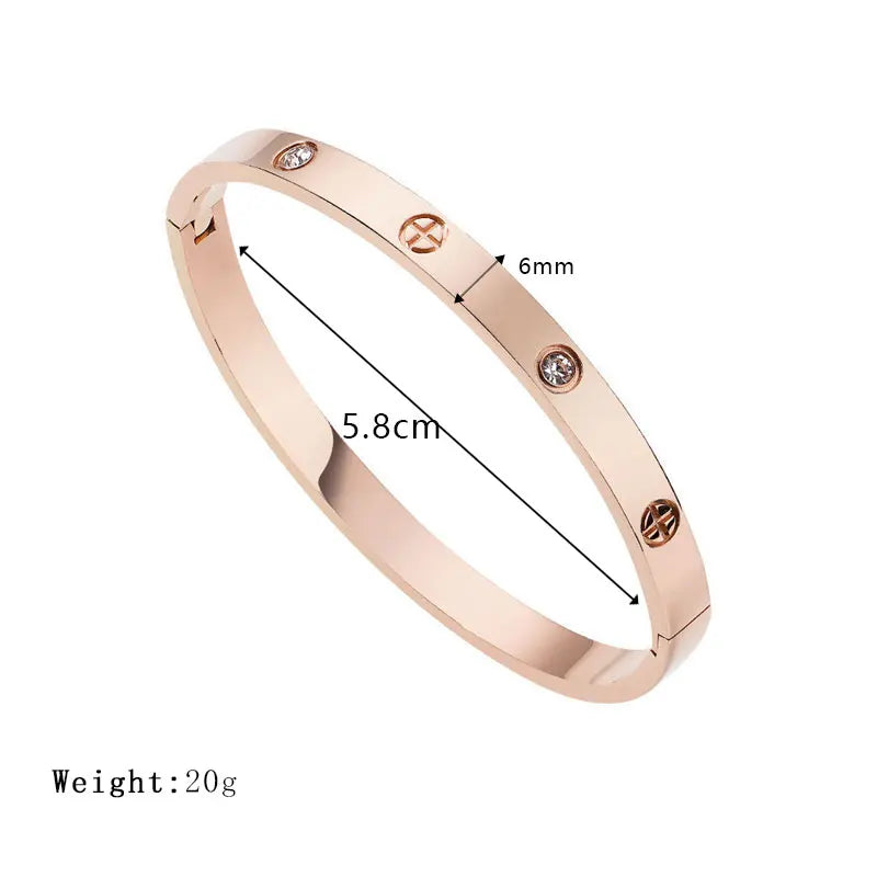 Fashion Design Gold Color Zircon And Cross Nut Nail Bangle Gold & Stainless Steel For Woman Bracelet buckle Classic jewelry