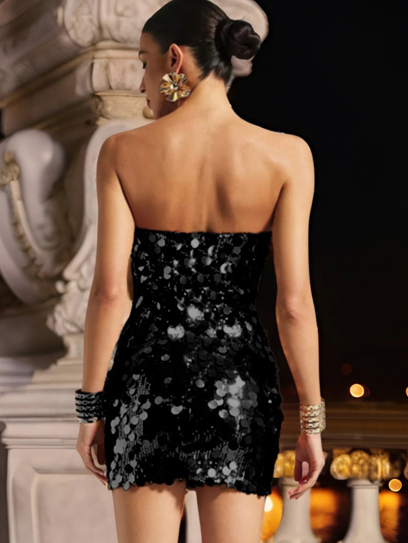 Sequins Strapless Mini Dress - Sexy Nightclub Party Evening Dress