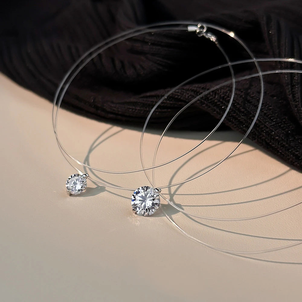 IGOTOS 0.5-5CT Moissanite Pendant Necklace Women GRA Certified 925 Sterling Silver Transparent Fishing Line Choker Chain Jewelry