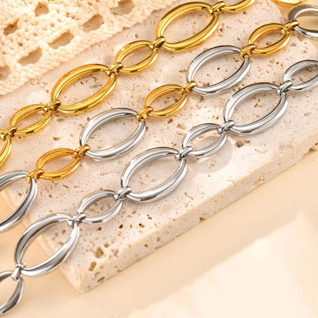Minimalist Handmade Chain Bracelet for Women,Stainless Steel Oval Bracelets,Trendy Waterproof Jewelry Gift