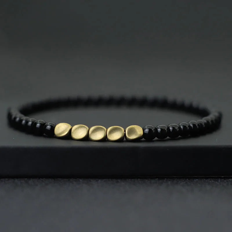 New Men 4mm Bracelet Irregular Copper Beads Strand Braclet Minimalist Black Onyx Stone Braslet Pulsera Hombre Gift For Him Joias