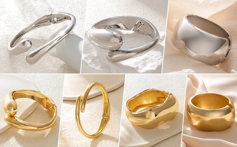 FTCY Chunky Gold Bangles Bracelets for Women Gold Color Charm Waterdrop Spiral Oval Bangle Bracelets Trendy Elegant Jewelry Gift
