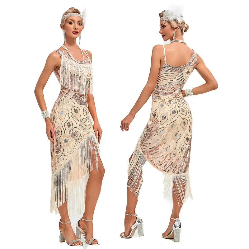 Sequin 1920s Retro Dress - Great Gatsby Cocktail Party Tassel Gown