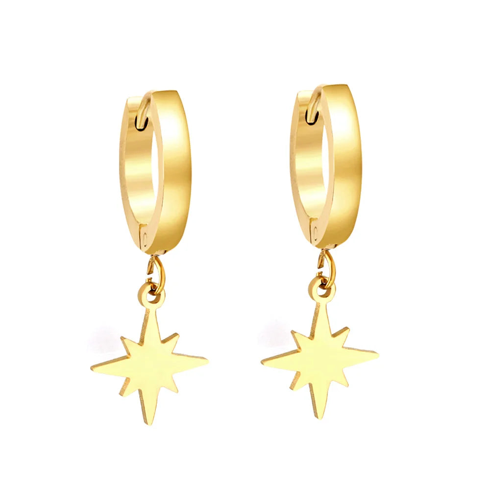 LUXUKISSKIDS Punk Smile Face Gold/Steel Color Drop Earrings Simple Hiphop Round Pendients Fashion Clips For Man/Woman/Girls