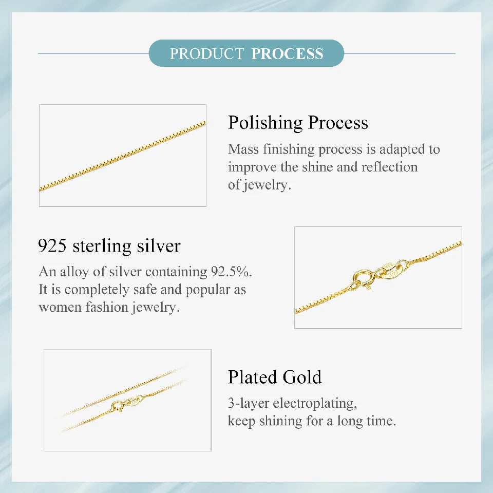 BAMOER Solid Gold Over 925 Sterling Silver Chain Necklace for Women Girls, 0.8mm Box Chain Super Thin & Strong Necklace Chain
