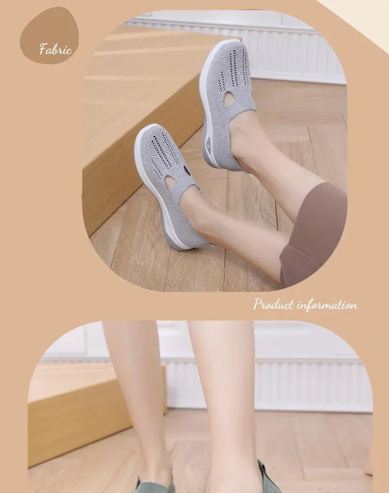 Comfortable Summer Shoes for Elderly Women Breathable Anti Slip Soft Sole Casual Walking Shoes Middle Aged Ladies Flat Sandals
