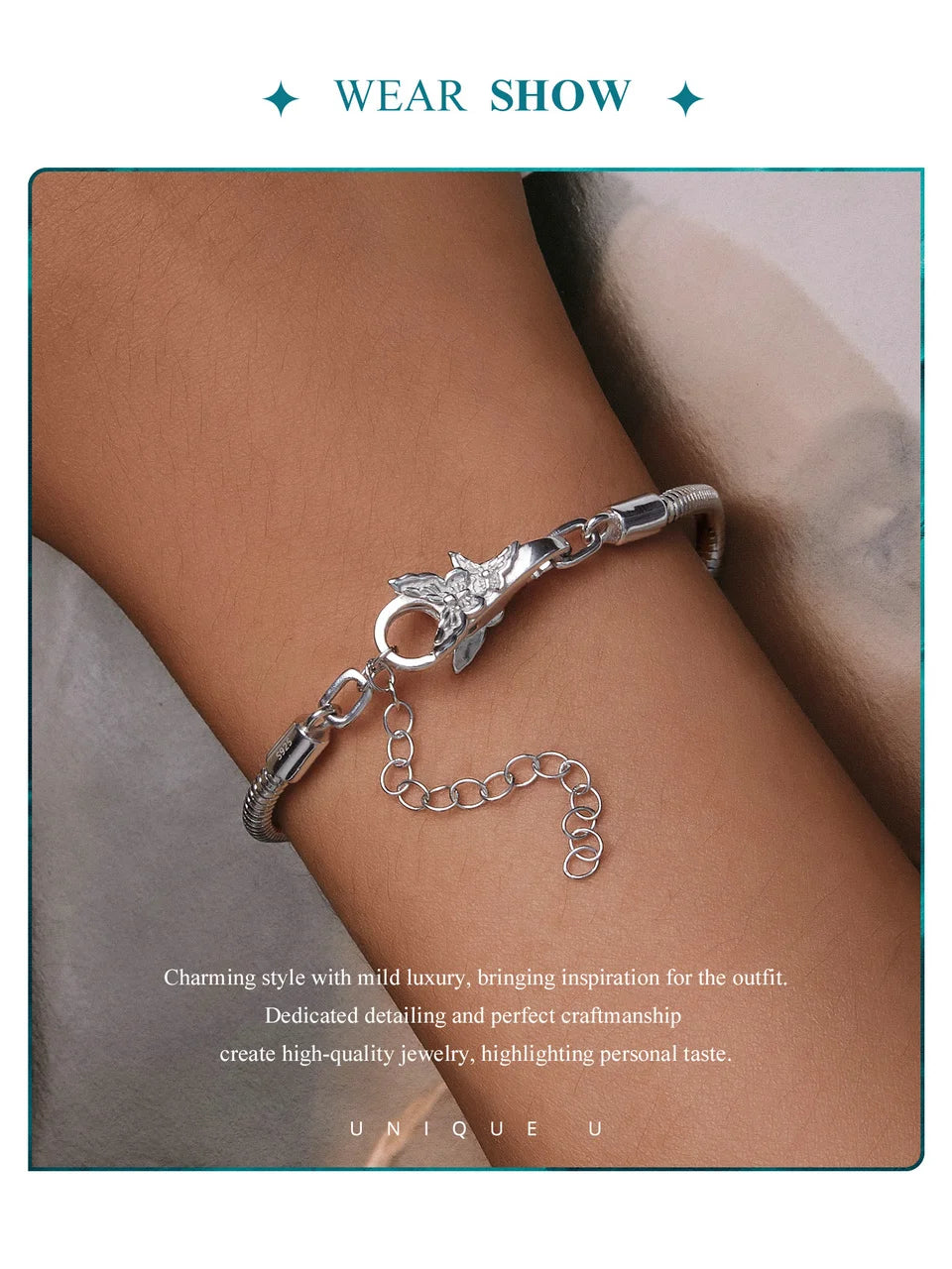 WOSTU Real 925 Sterling Silver Basic Snake Bangle Bracelet Butterfly Flower Closure Buckle For DIY Charms Bead Jewelry Make Gift