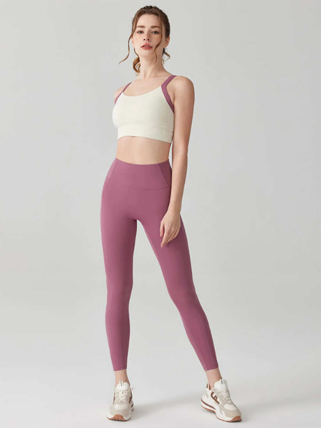 High Intensity Color Blocking Cross Back Integrated Yoga Set 2PCS Sports Underwear High Waist and Hip Lifting Fitness Leggings