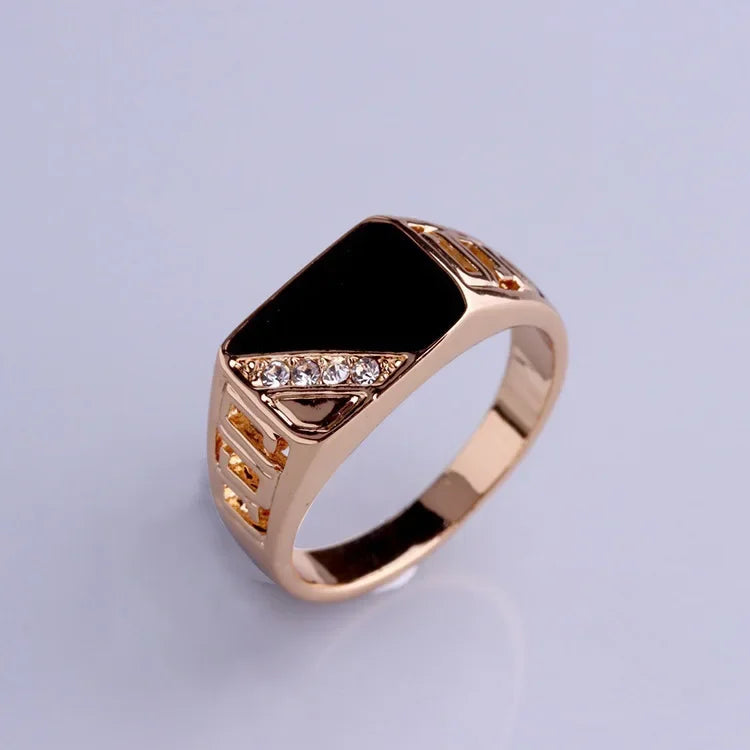 Classic Size 5-12 Men Rhineston Jewelry Gold/Silver-Color Black Enamel Male Finger Titanium Stainless Ring