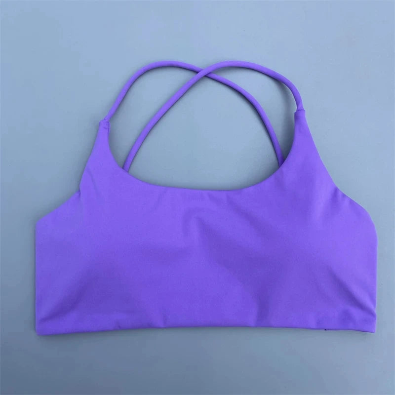 Solid Color Cross Back Fitness Bra - High Strength Yoga Top