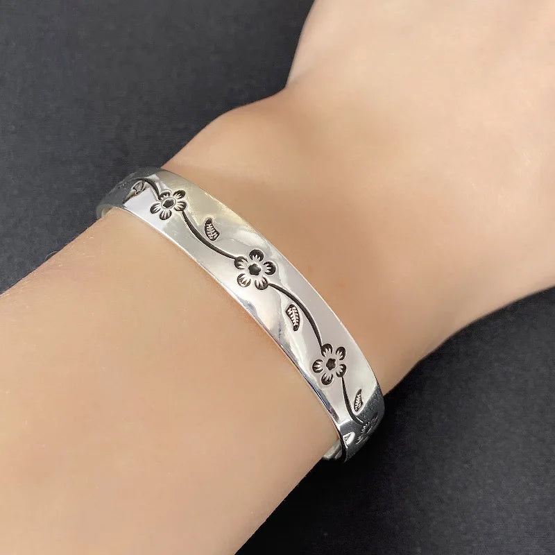 Buyee 925 Sterling Silver Female Bangles Circle Plum Bossom Open Bangles for Women Fashion Fine Jewelry Bangles Gift
