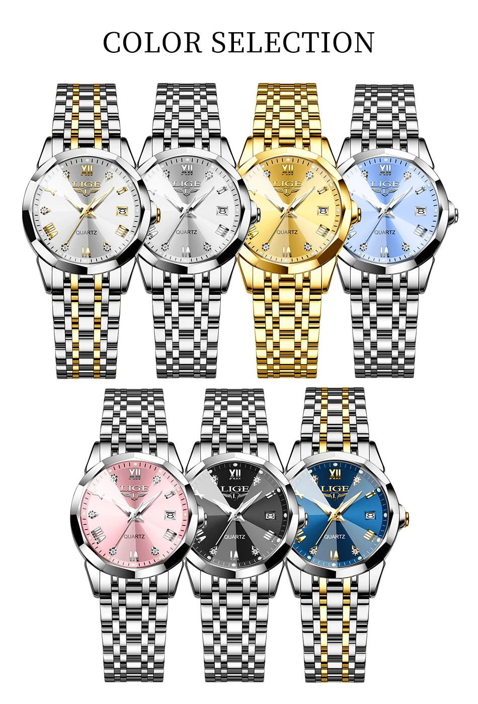 LIGE Elegant Ultrathin Nordic Simple Style Quartz Movement Women's Wristwatch Fashion Stainless Steel Bracelet Belt Woman Watch