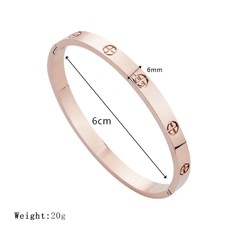 Fashion Design Gold Color Zircon And Cross Nut Nail Bangle Gold & Stainless Steel For Woman Bracelet buckle Classic jewelry