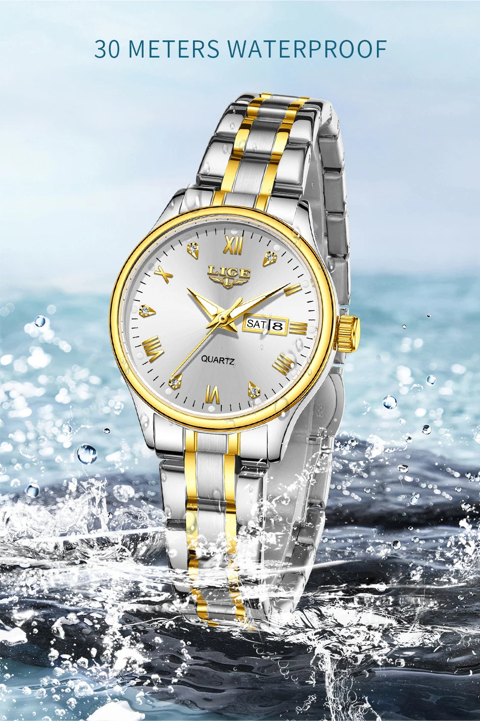 LIGE Women Wrist Watch Original Watches for Ladies Waterproof Stainless Steel Luxury Quartz Woman Wristwatch Diamond Dial Clock