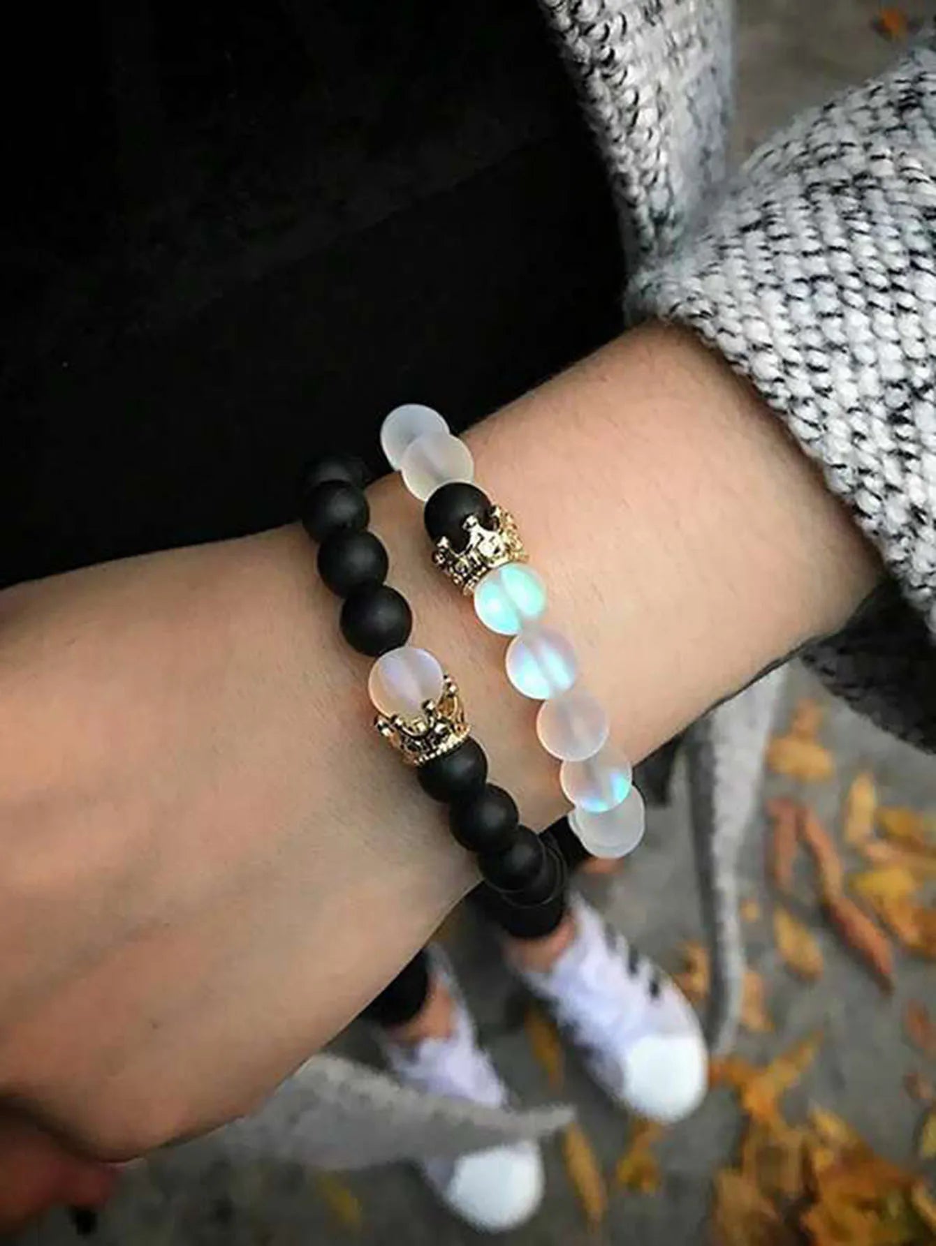 2pcs/Set Natural Stone Dumbbell Beaded Bracelet Black Beads Fitness Fit Life Prayer Bracelets Bangles Barbell Men Jewelry