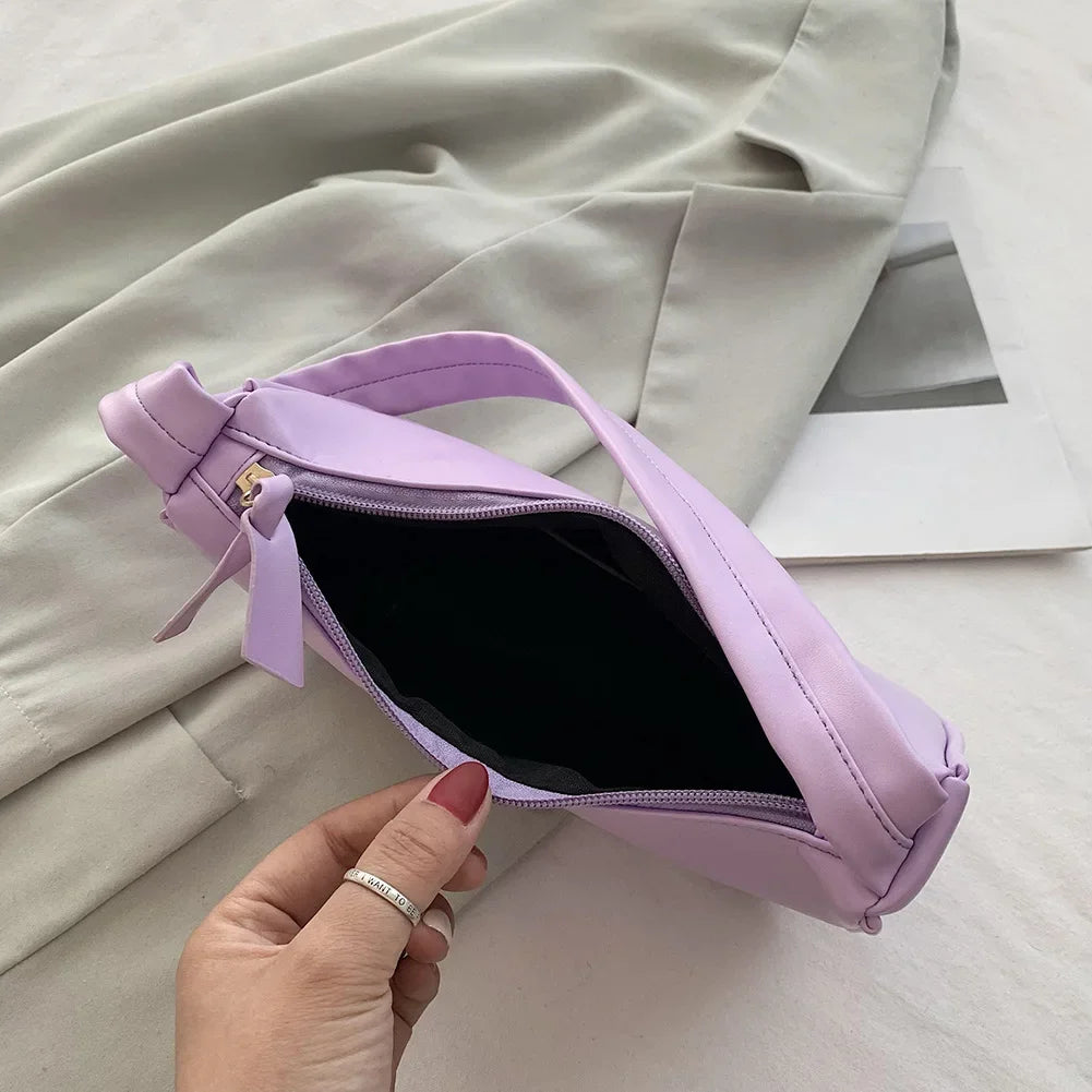 New Retro Soft PU Leather Women Shoulder Underarm Bags Casual Solid Color Small Top-Handle Handbags Ladies Fashion Shoulder Bags