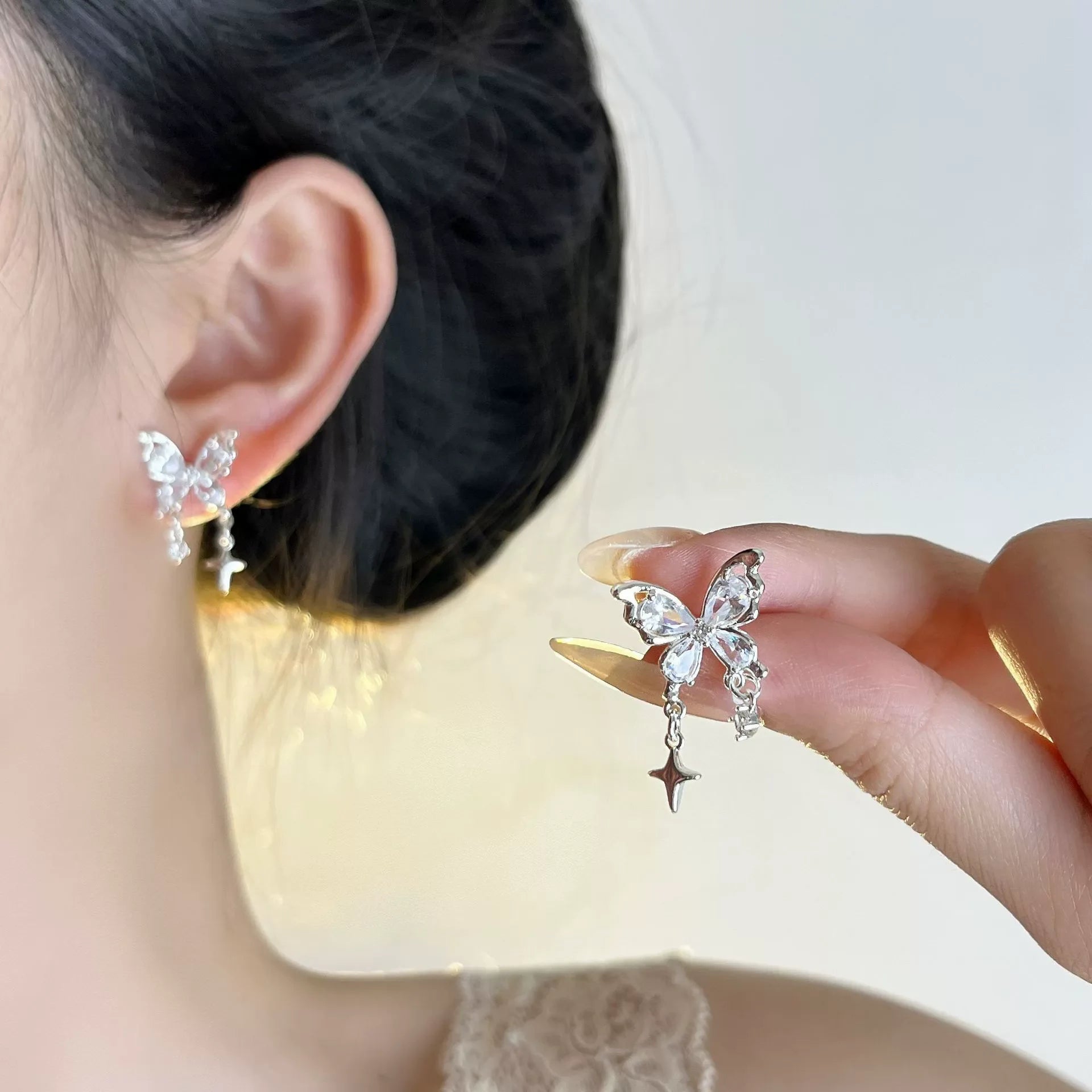 VENTFILLE 925 Sterling Silver Bow Knot Ear Clip for Women Girl Ribbon Design Ballet Style Sweet Jewelry Gift Dropshipping
