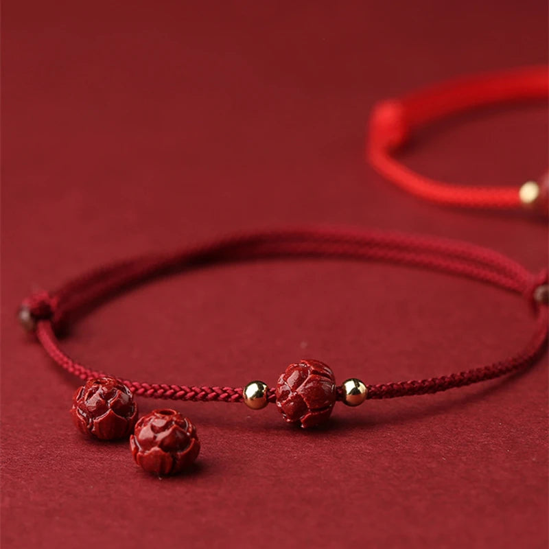 Lucky Red Thread Bracelet Men Women Tibetan Buddhist Lotus Infinity Cinnabar Beads Handmade Braided Rope Bracelets Party Jewelry
