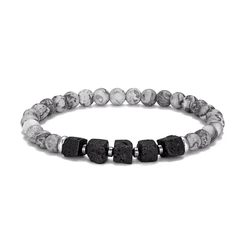 YIZIZAI Black Matte Onyx with Cube Lava Bracelet Yoga Balance Energy Stretch Bracelet Men Women Natural Gemstone Healing Jewelry
