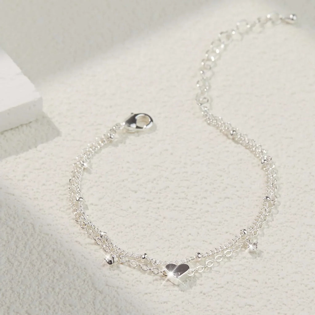 Anklet Bracelets for Women Waterproof, 925 Sliver Plated CZ Heart Layer Anklets for Women Anklet Gifts for Women, Jewelry Gifts
